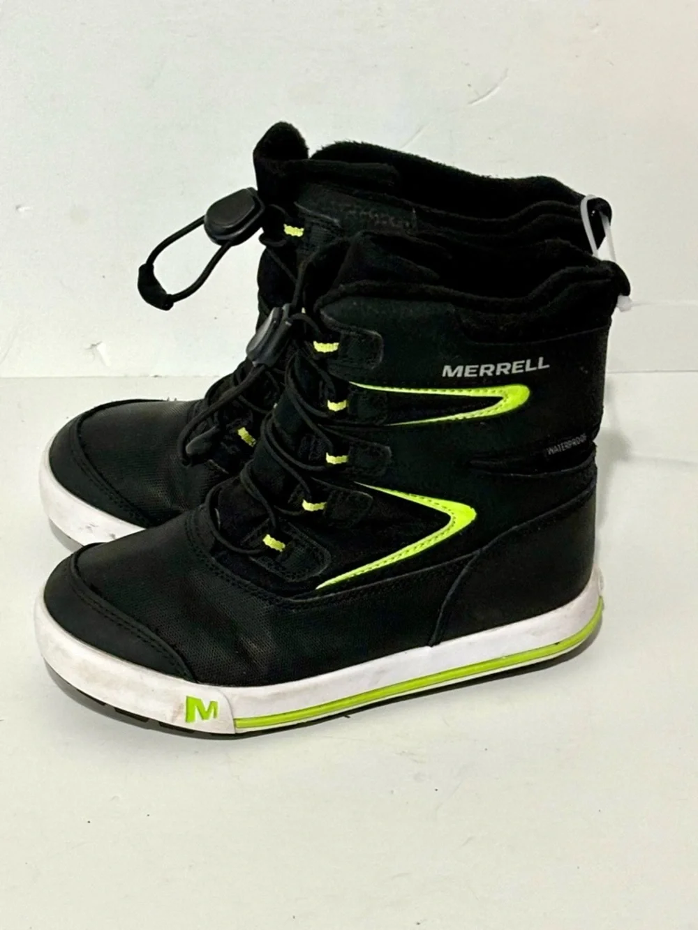 Merrell Kids' Snow Bank 3.0 Waterproof Boots Black/Lime Green Size 13M
